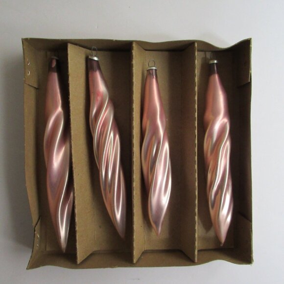 Pink Glass Twist Icicle Christmas Ornament ~ 5-1/2"-6" Box of 4 Made in Colombia - Picture 2 of 12